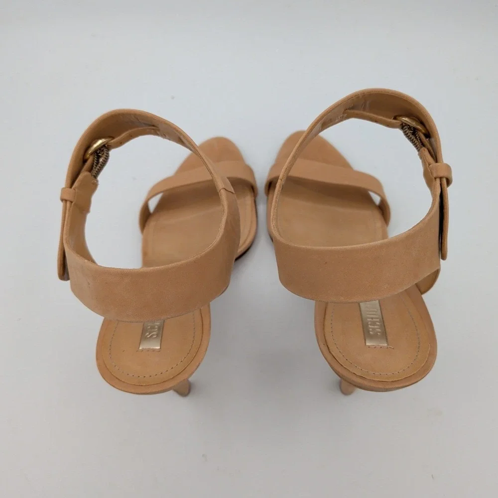 Schutz Dubia Pale Peach Nubuck Leather High Heel Sandals Size 8.5B Made Brazil